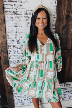 Abstract Green Printed Dress<Allie Lynn's Boutique Shop