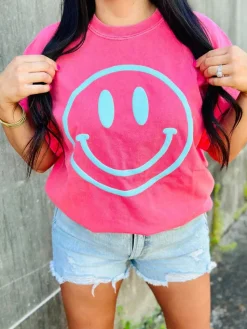 Aqua Happy Face Puff Tee<Allie Lynn's Boutique New