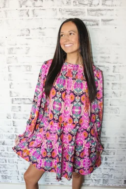 Carrie Dress "Magenta Mix"<Allie Lynn's Boutique Store