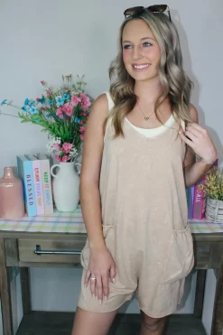 Casual Sleeveless Washed Knit Romper 
