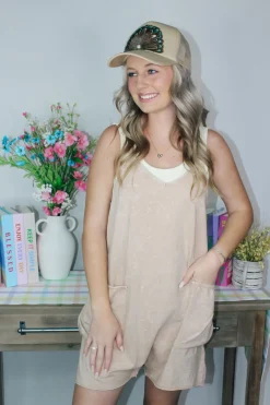 Casual Sleeveless Washed Knit Romper "Taupe"<Allie Lynn's Boutique Hot