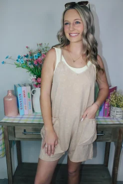 Casual Sleeveless Washed Knit Romper 