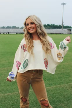 Colorful Stone Football Crop Sweatshirt<Allie Lynn's Boutique Hot