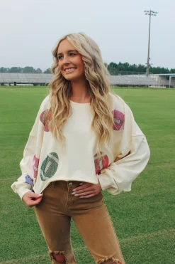 Colorful Stone Football Crop Sweatshirt<Allie Lynn's Boutique Outlet