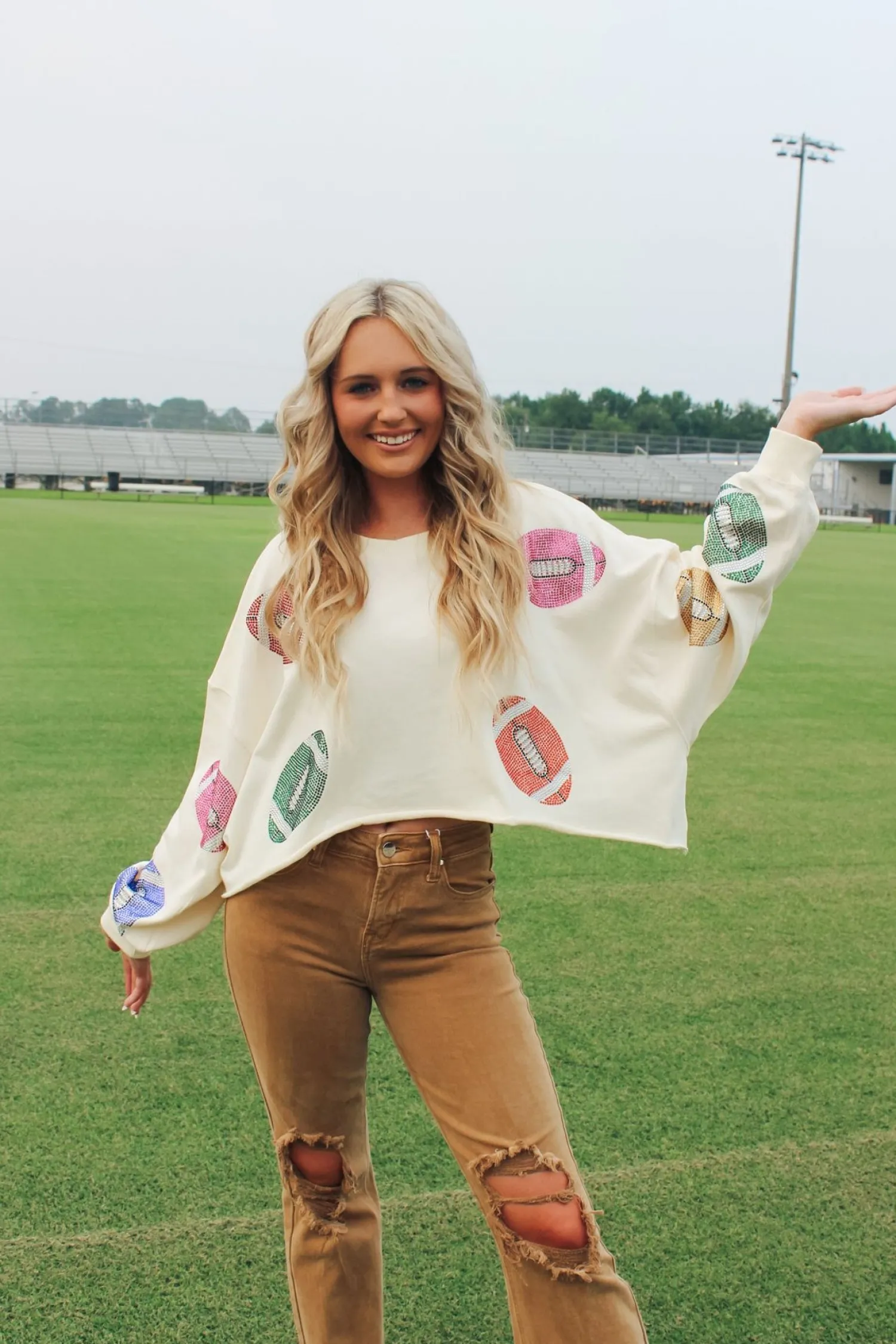 Colorful Stone Football Crop Sweatshirt<Allie Lynn's Boutique Outlet