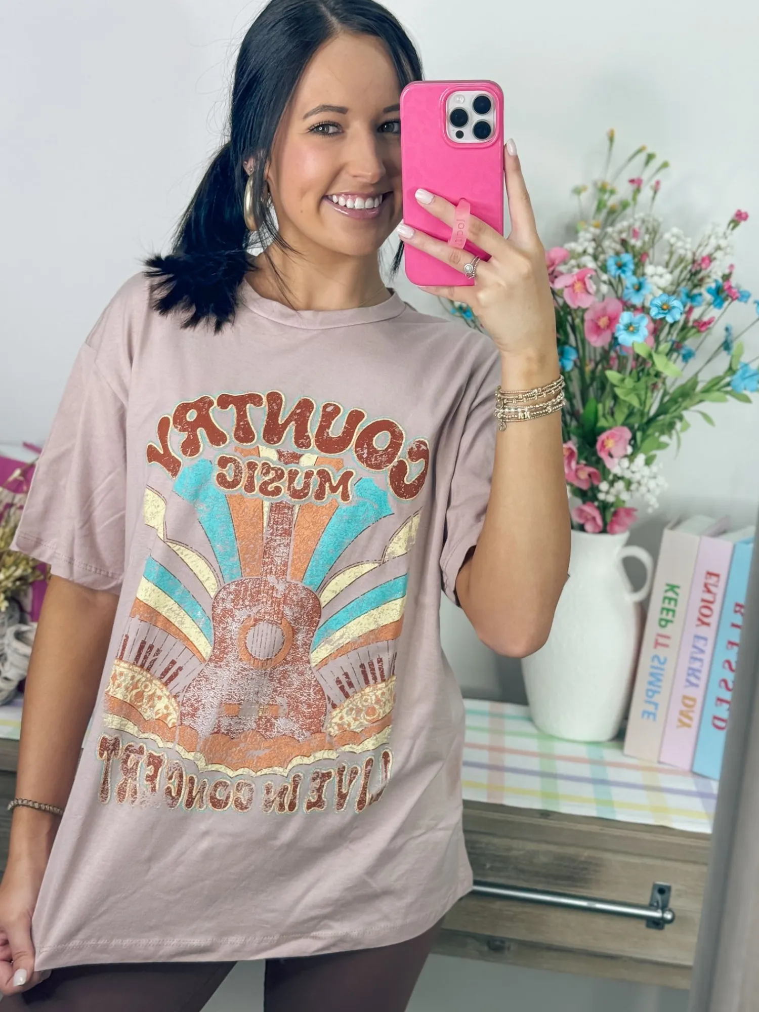 Country Music Vintage Graphic Tee "Rose"<Allie Lynn's Boutique Flash Sale