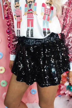 Elastic Waist Sequins Skort "Black"<Allie Lynn's Boutique Fashion