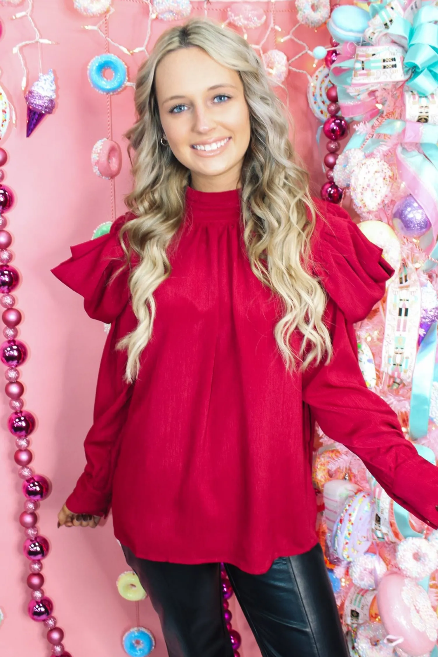 Fancy Holiday Top "Burgundy"<Allie Lynn's Boutique Shop