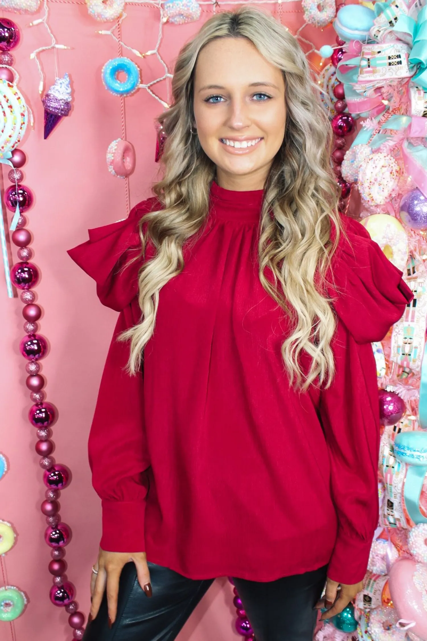 Fancy Holiday Top "Burgundy"<Allie Lynn's Boutique Shop