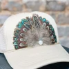Feather Trucker Hat "Khaki"<Allie Lynn's Boutique Outlet
