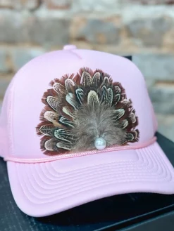 Feather Trucker Hat "Pink"<Allie Lynn's Boutique Best Sale