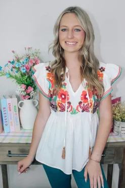 Floral Embroidered Baby Doll Top<Allie Lynn's Boutique Discount