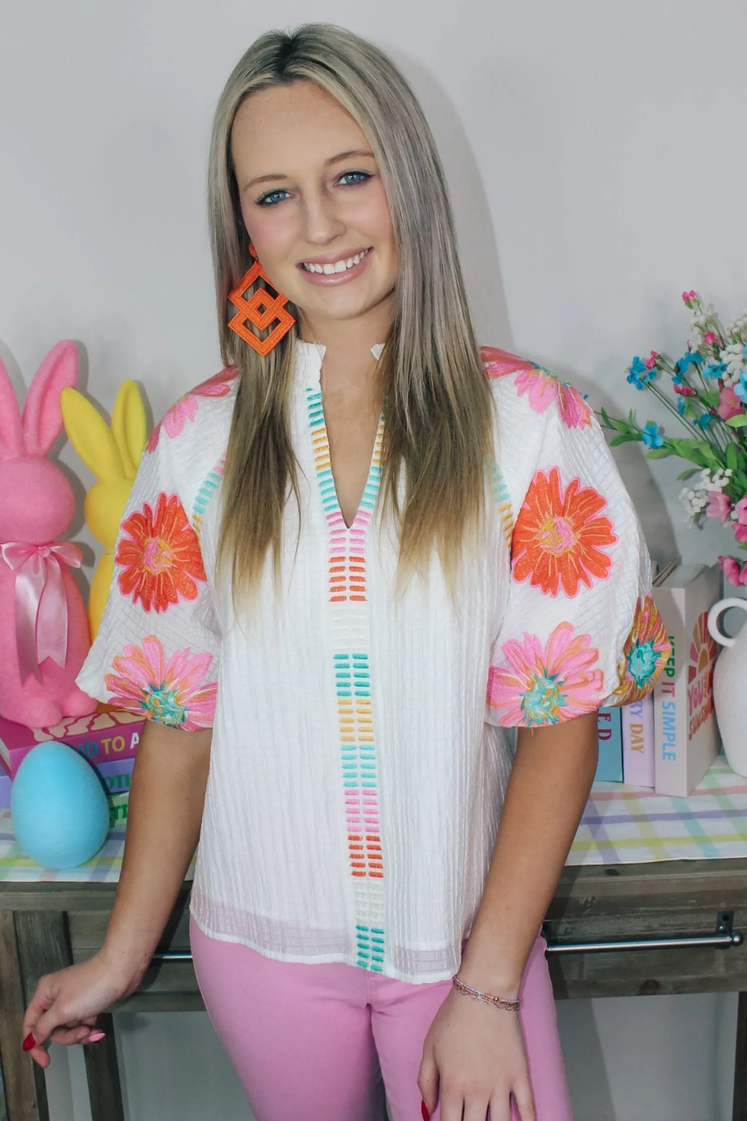 Floral Embroidered Puff Sleeve Top<Allie Lynn's Boutique New