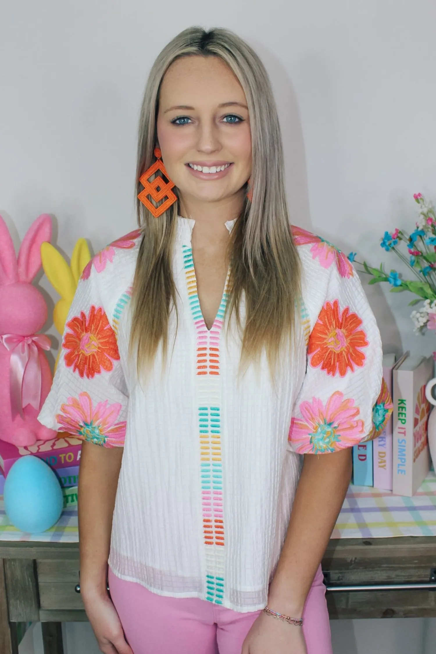 Floral Embroidered Puff Sleeve Top<Allie Lynn's Boutique New