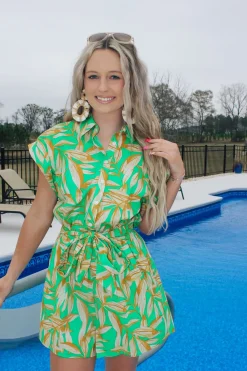 Green Palms Collared Romper<Allie Lynn's Boutique Hot