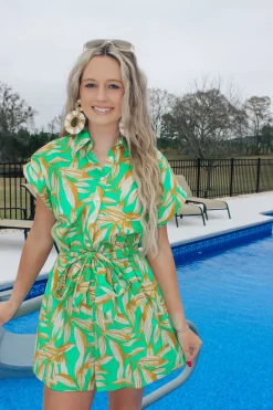 Green Palms Collared Romper<Allie Lynn's Boutique Fashion