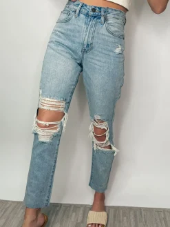 High Rise Distressed Straight Jeans "Light Denim"<Allie Lynn's Boutique Online