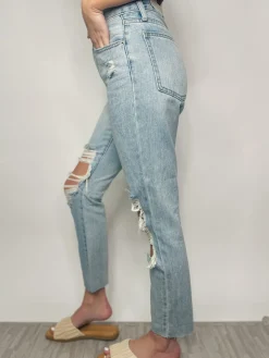 High Rise Distressed Straight Jeans 