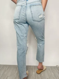 High Rise Distressed Straight Jeans 