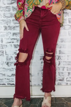 High Rise Knee Distressed Pants 