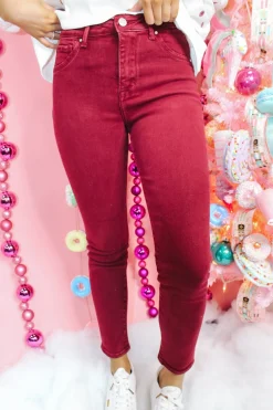 High Rise Skinny Pants "Wine"<Allie Lynn's Boutique Flash Sale