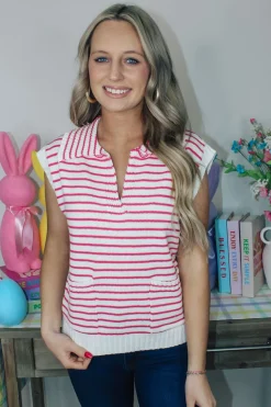 Hot Pink Striped Sweater Top<Allie Lynn's Boutique Best Sale