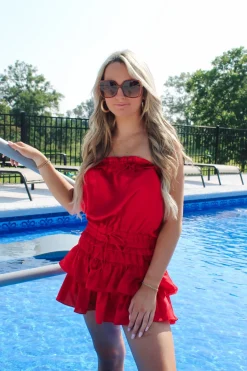 Hot Red Strapless Romper Dress<Allie Lynn's Boutique Cheap