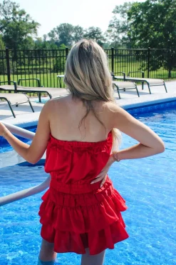 Hot Red Strapless Romper Dress<Allie Lynn's Boutique Cheap
