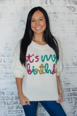 It'S My Birthday Sweater Top "Ivory"<Allie Lynn's Boutique Discount