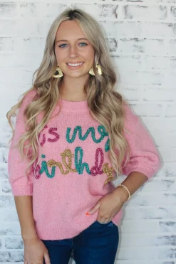 It'S My Birthday" Sweater Top "Pink"<Allie Lynn's Boutique Best Sale