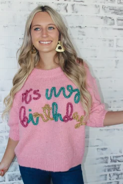 It'S My Birthday" Sweater Top "Pink"<Allie Lynn's Boutique Best Sale