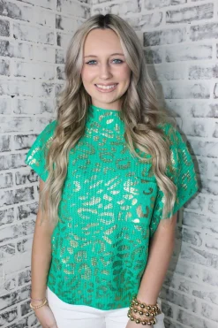 Kelly Green Cheetah Sweater Top<Allie Lynn's Boutique Online