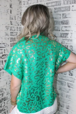 Kelly Green Cheetah Sweater Top<Allie Lynn's Boutique Online
