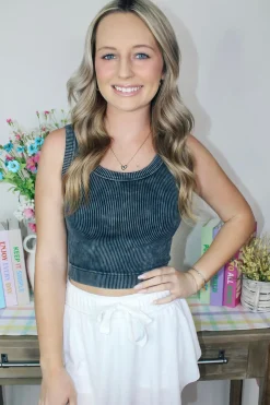 Knit Cropped Tank Top "Ash Black"<Allie Lynn's Boutique Clearance