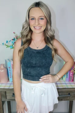 Knit Cropped Tank Top "Ash Black"<Allie Lynn's Boutique Clearance