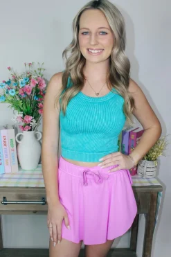 Knit Cropped Tank Top "Light Teal"<Allie Lynn's Boutique Best