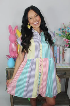 Lemon Blush Stripped Dress<Allie Lynn's Boutique Online