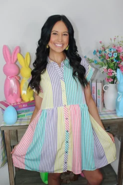 Lemon Blush Stripped Dress<Allie Lynn's Boutique Online