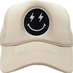 Lightning Happy Face Trucker Hat "Khaki"<Allie Lynn's Boutique Discount