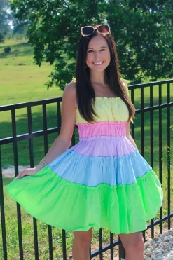 Limeade Colorblock Tiered Dress<Allie Lynn's Boutique Store