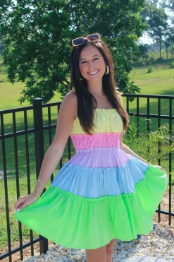 Limeade Colorblock Tiered Dress<Allie Lynn's Boutique Store