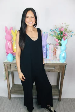 Linen Wide Leg Jumpsuit "Black"<Allie Lynn's Boutique Fashion