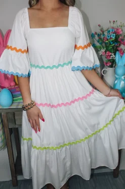 Multi Ric Rac Dress "Off White"<Allie Lynn's Boutique Store
