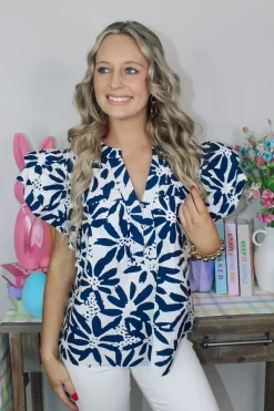 Navy U0026 White Mix Ruffle Top<Allie Lynn's Boutique Sale