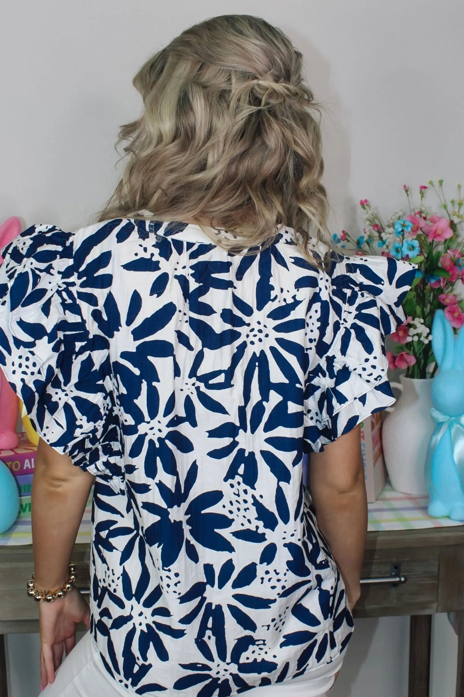Navy U0026 White Mix Ruffle Top<Allie Lynn's Boutique Sale