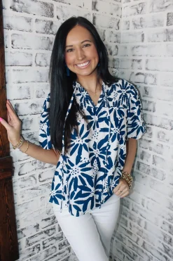 Navy U0026 White Mix Top<Allie Lynn's Boutique Best