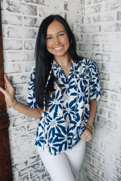 Navy U0026 White Mix Top<Allie Lynn's Boutique Best