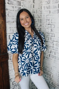 Navy U0026 White Mix Top<Allie Lynn's Boutique Best