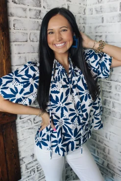Navy U0026 White Mix Top<Allie Lynn's Boutique Best