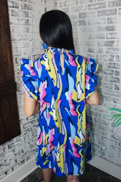 Nellie Abstract Mix Dress "Royal"<Allie Lynn's Boutique Discount